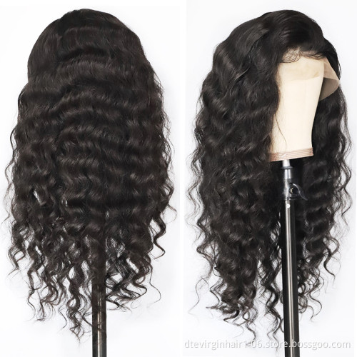 factory wholesale price water wave 13*4 lace frontal wig for black woman virgin brazilian human hair